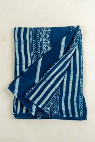 Indigo Mul Cotton Saree - Textured Stripe Design