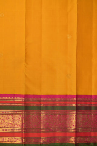 Yellow Kanjivaram Silk Saree with maroon and green border