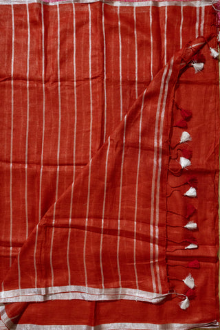 Red and Silver Pure Linen Saree