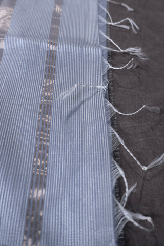 Silver Grey Lavender Border Zari Striped Maheshwari Saree