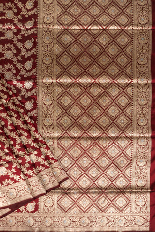 Regal Maroon Handloom Banarasi Pure Katan Silk Saree