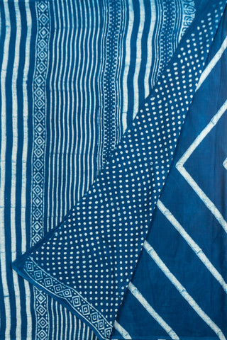 Indigo Mul Cotton Saree - Textured Stripe Design