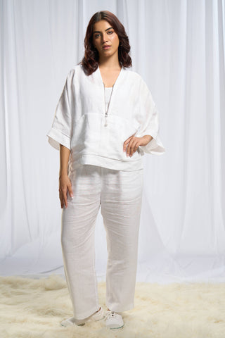 White sporty linen zipper top and cargo set