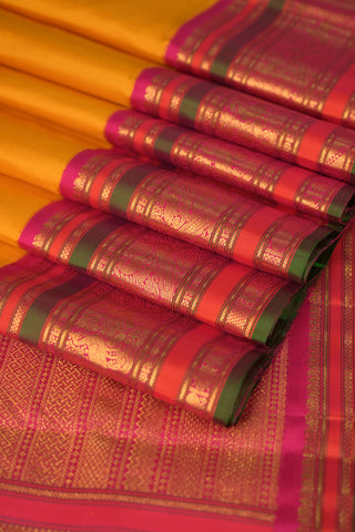 Yellow Kanjivaram Silk Saree with maroon and green border