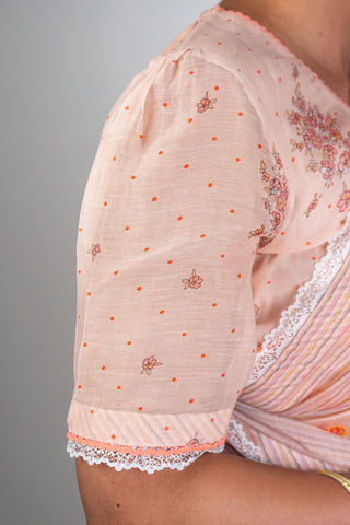 Light peach Chanderi saree with sequins and striped border
