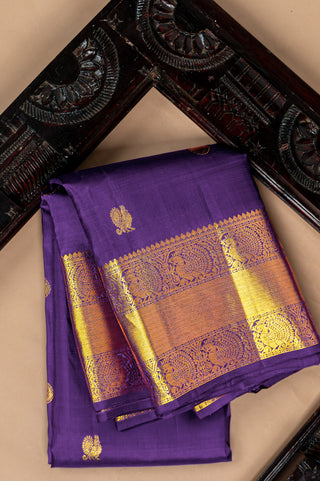 Royal Purple Kanjivaram Silk Saree with Peacock Zari Motifs handwoven silk saree