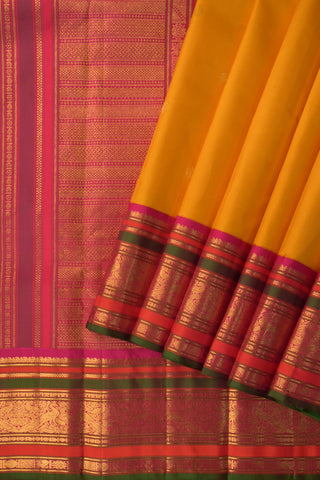 Yellow Kanjivaram Silk Saree with maroon and green border