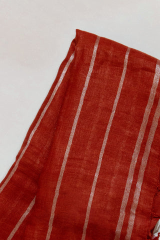 Red and Silver Pure Linen Saree