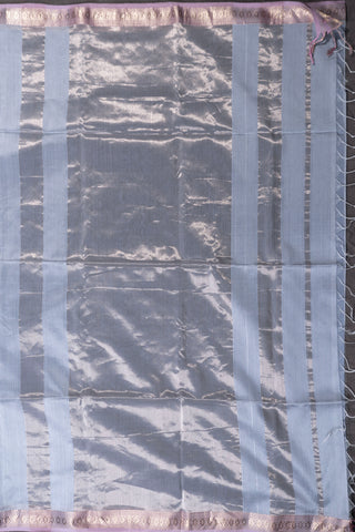 Silver Grey Lavender Border Zari Striped Maheshwari Saree