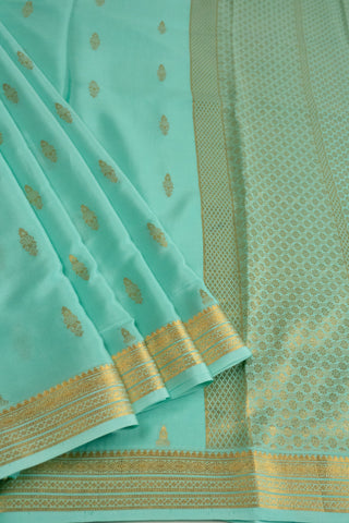 Elegant Sea Green Mysore Silk Saree with Gold Zari Border and Buttas