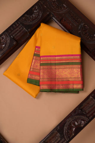 Yellow Kanjivaram Silk Saree with maroon and green border