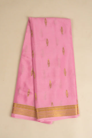 Elegant Pink Mysore Silk Saree with Traditional Gold Zari Design