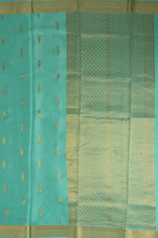 Elegant Sea Green Mysore Silk Saree with Gold Zari Border and Buttas