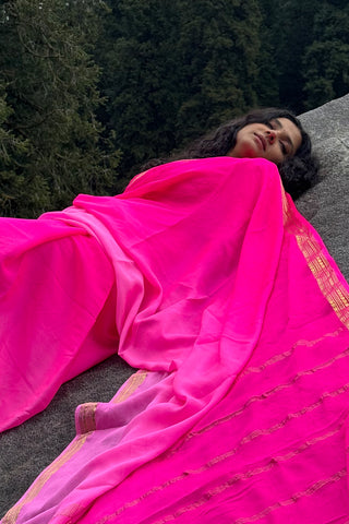 Radiant Pink Ombre Mysore Silk Saree