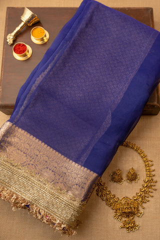 Red Banarasi Organza Tissue Saree with Golden Lace