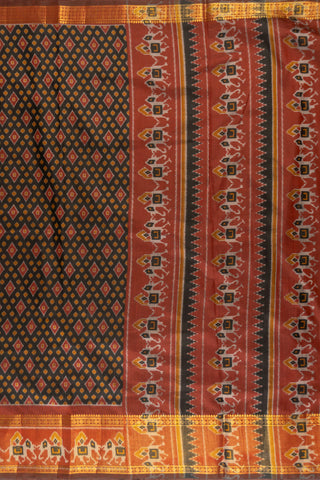 Black and Red Art Silk Patola Print Saree with elephant motifs