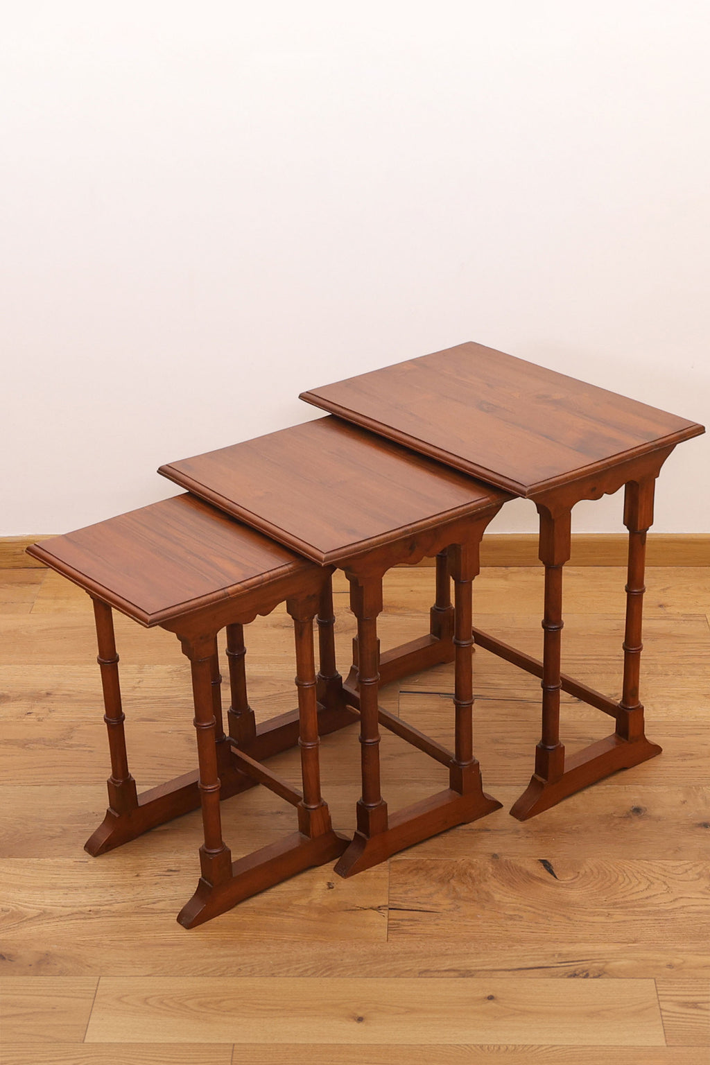 Trio Nesting Tables in Solid Teakwood with Classic Turned Legs & Space ...