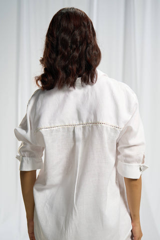 Contemporary linen shirt with handcrafted lace work