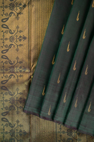 Deep Green Kanjivaram Silk Saree with Gold Buttas