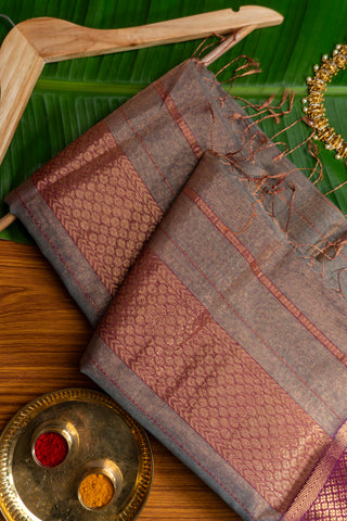 Charcoal Grey and Mauve Pink Handloom Maheshwari Saree