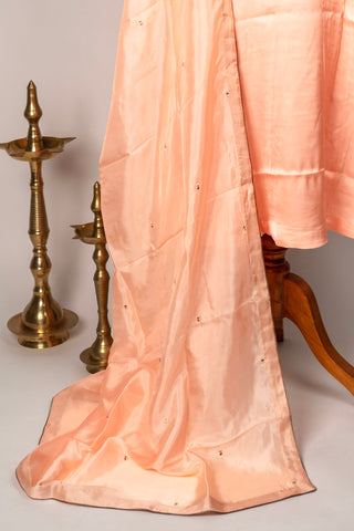 Peach Tanjore Modal Silk Kurti Pant Dupatta Set with Hand Embroidered Zardozi and Stone Work
