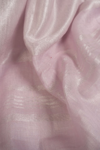 Pink linen saree with magenta border and tassels