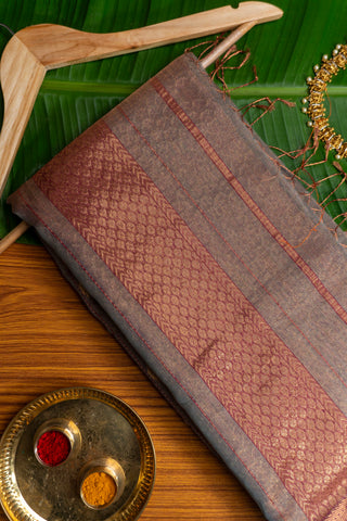 Charcoal Grey and Mauve Pink Handloom Maheshwari Saree