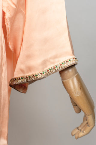 Peach Tanjore Modal Silk Kurti Pant Dupatta Set with Hand Embroidered Zardozi and Stone Work