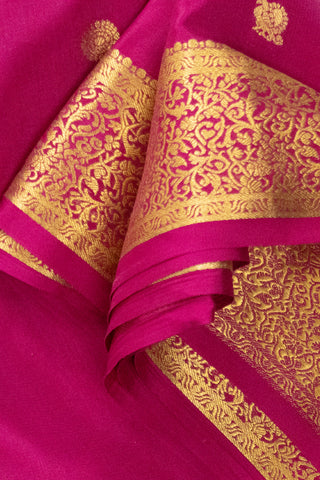 Radiant Pink Mysore Silk Saree with Gold Zari Stripes and Buttas