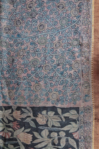 Hand-painted Tussar Kalamkari saree in earthy tones
