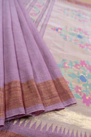 Mauve Cotton Paithani Saree with Kalash motifs