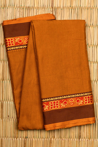 Rust Orange Chettinad Cotton Saree with Temple and Floral Motif Border