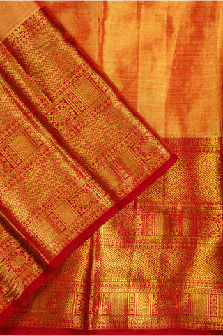 Gold Tissue Kanjivaram Saree with red contrast border