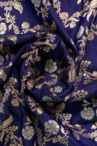 Deep Royal Purple Handloom Banarasi Pure Katan Silk Saree