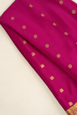 Radiant Pink Mysore Silk Saree with Gold Zari Stripes and Buttas