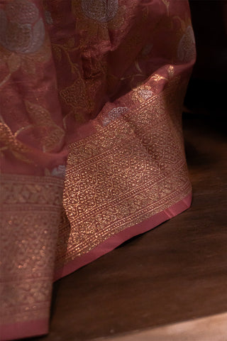 Blush Pink Pure Katan Silk Floral Banarasi Saree