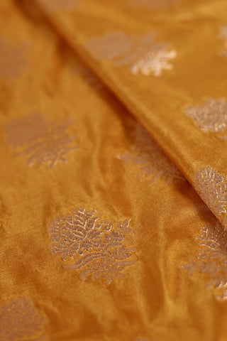 Mustard Yellow Banarsi Silk Saree with floral buttas and zari border