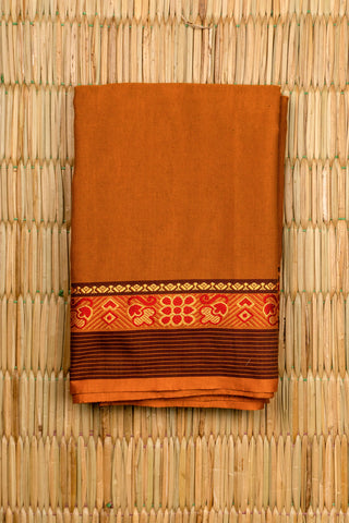 Rust Orange Chettinad Cotton Saree with Temple and Floral Motif Border