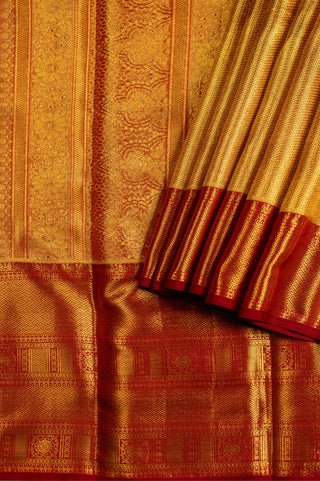 Gold Tissue Kanjivaram Saree with red contrast border