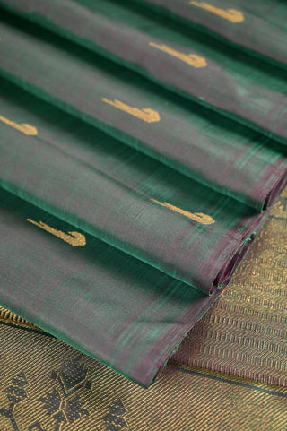 Deep Green Kanjivaram Silk Saree with Gold Buttas