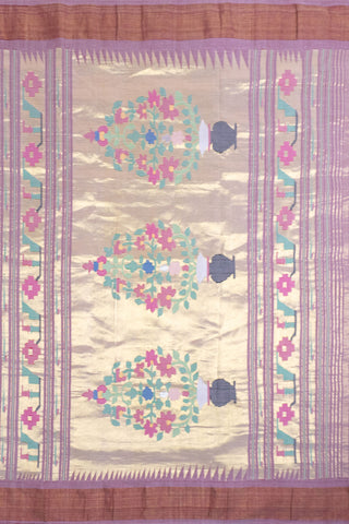 Mauve Cotton Paithani Saree with Kalash motifs