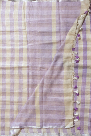 Purple and White Pure Linen Saree