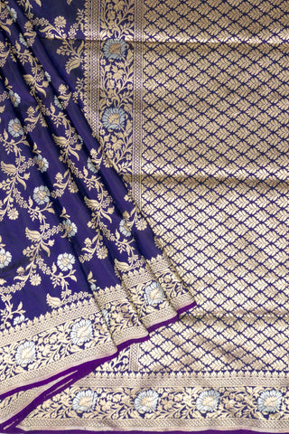 Deep Royal Purple Handloom Banarasi Pure Katan Silk Saree