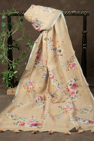 Floral linen dupatta with silver border	