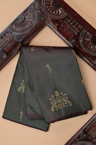Deep Green Kanjivaram Silk Saree with Gold Buttas