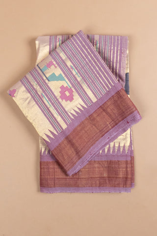 Mauve Cotton Paithani Saree with Kalash motifs
