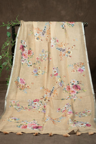 Floral linen dupatta with silver border	