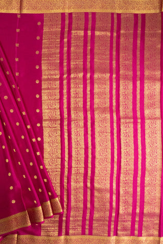 Radiant Pink Mysore Silk Saree with Gold Zari Stripes and Buttas