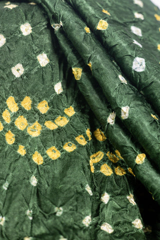 Dark Green Modal Satin Bandhani Saree with zari border