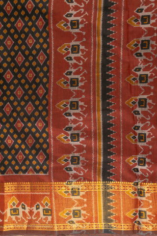 Black and Red Art Silk Patola Print Saree with elephant motifs